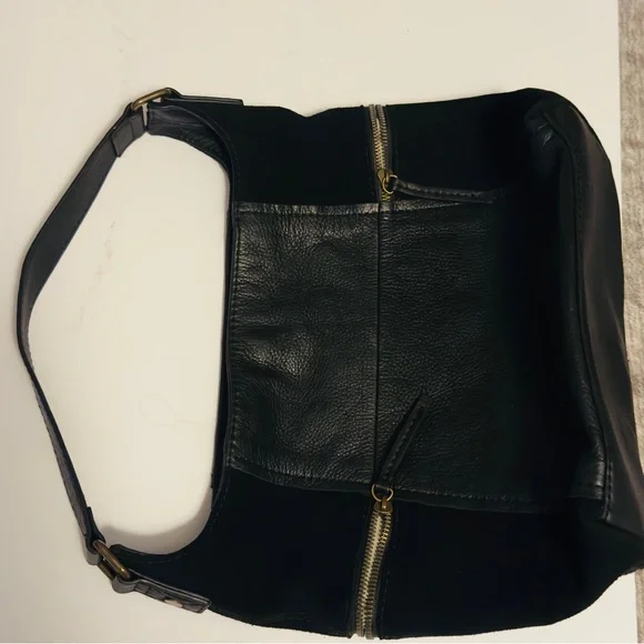 American Company Elegant Black Large Leather Suede Hobo Bag - Picture 3 of 11